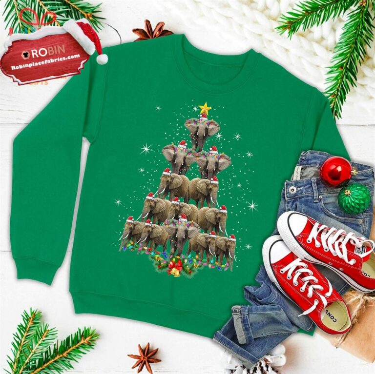 Elephant Christmas Tree Merry Xmas Elephant Gifts Ugly Christmas Sweatshirt