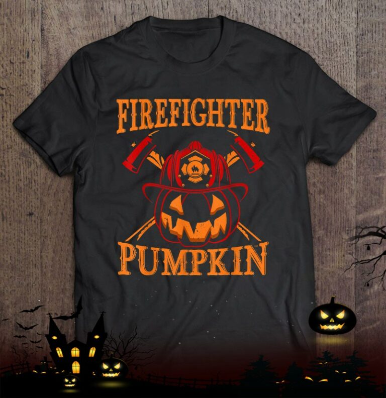 Firefighter Pumpkin & Firefighter Halloween Costume Shirt
