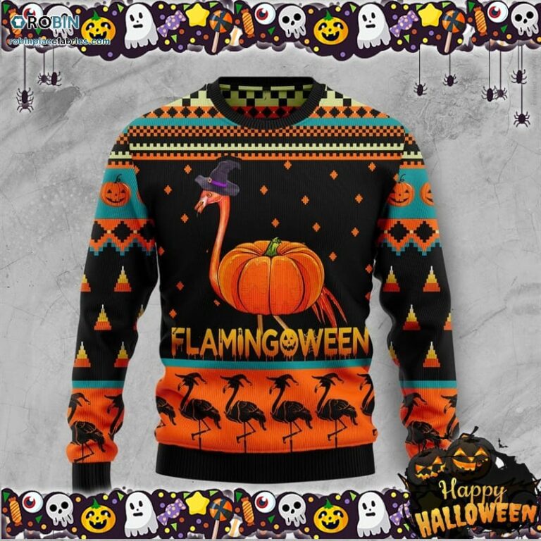 Flamingoween Pumpkin Halloween Ugly Sweater