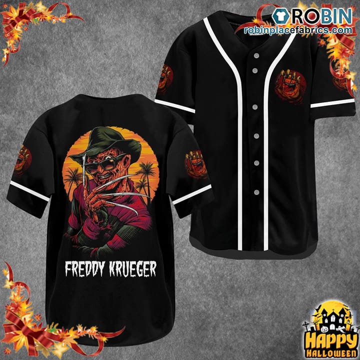 Freddy Krueger White Piping Baseball Jersey - RobinPlaceFabrics
