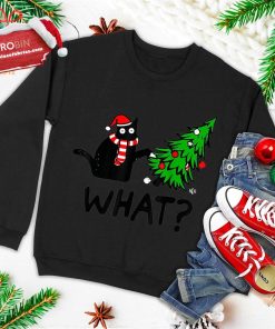 funny black cat gift pushing christmas tree over cat what ugly christmas sweatshirt 1 SW12V