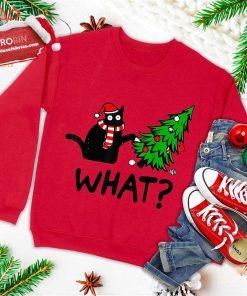 funny black cat gift pushing christmas tree over cat what ugly christmas sweatshirt 2 oJpuw
