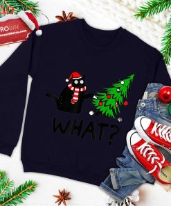 funny black cat gift pushing christmas tree over cat what ugly christmas sweatshirt 3 GifcO