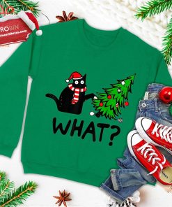 funny black cat gift pushing christmas tree over cat what ugly christmas sweatshirt 4 dQfye