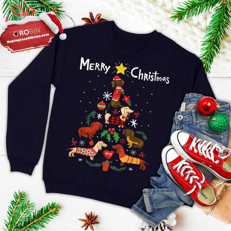 Funny Dachshund Christmas Tree Shirt Ornament Decor Gift Ugly Christmas Sweatshirt