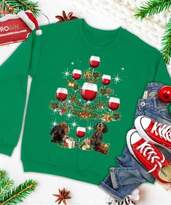 funny dachshund christmas wine tree xmas tee ornament decor ugly christmas sweatshirt 1 XqmRj