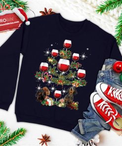 Funny Dachshund Christmas Wine Tree Xmas Tee Ornament Decor Ugly Christmas Sweatshirt