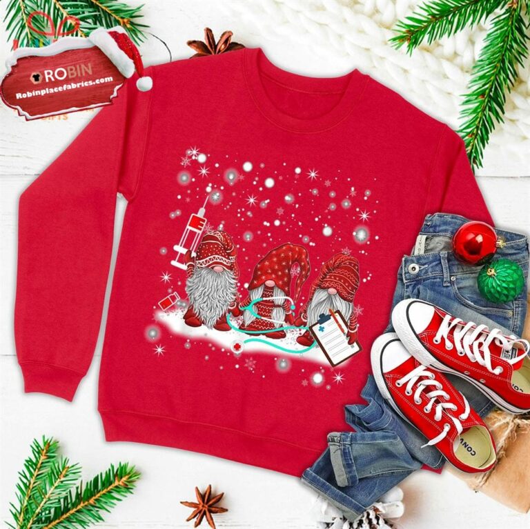 Funny Nurse Gnomes Santa Christmas Light Nursing Lover Gifts Ugly Christmas Sweatshirt