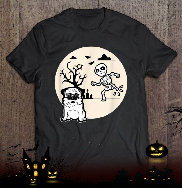 Funny Skeleton Bone Dog Lovers Shirt Halloween Pug Dog Shirt