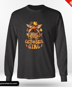Funny Thanksgiving Retro Groovy October Girl Messy Bun Halloween Thanksgiving Shirt