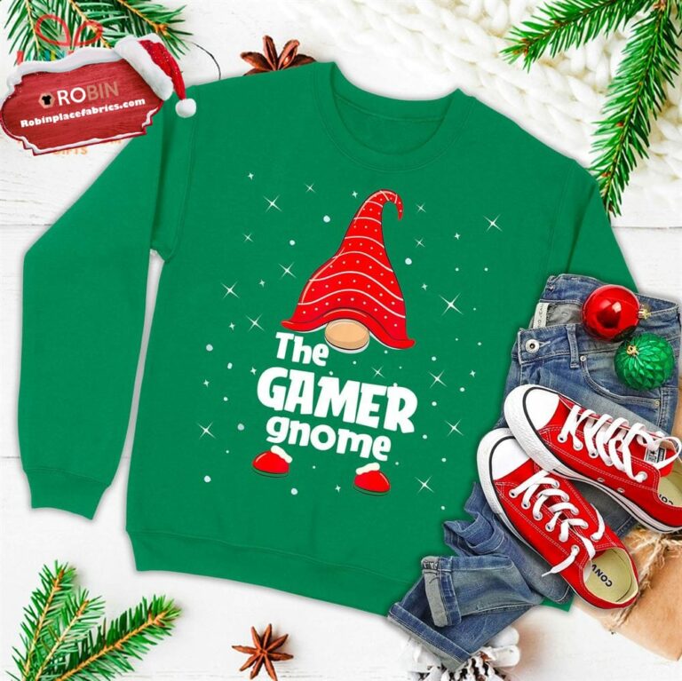 Gamer Gnome Family Matching Christmas Funny Gift Pajama Ugly Christmas Sweatshirt