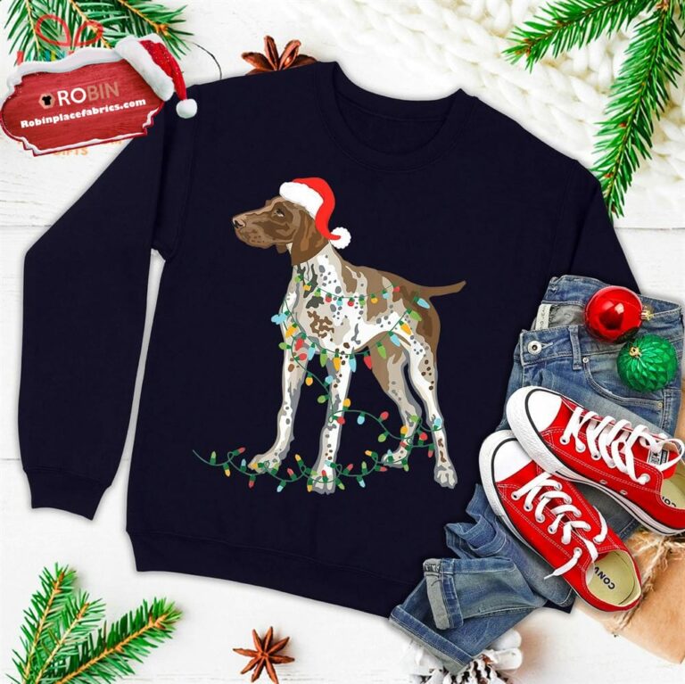 German Shorthaired Pointer Tangled In Christmas Light Ugly Christmas Sweatshirt