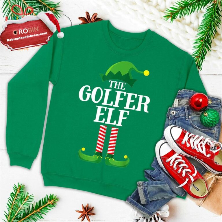 Golfer Elf Matching Family Group Christmas Party Pajama Ugly Christmas Sweatshirt