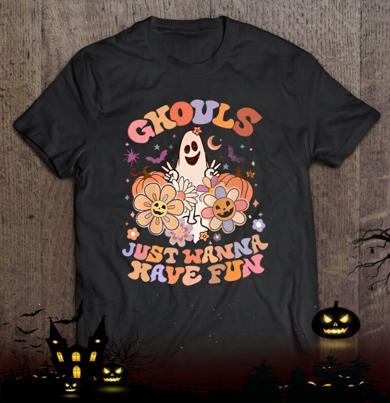 Groovy Ghouls Just Wanna Have Fun Ghost Pumpkin Floral Shirt