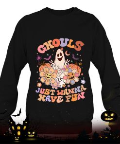 groovy ghouls just wanna have fun ghost pumpkin floral shirt 727 WO0zS