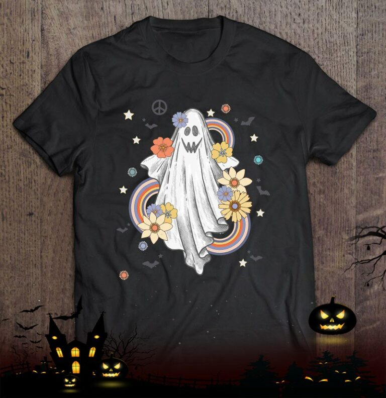 Groovy Vintage Floral Ghost Hippie Halloween Spooky Season Shirt