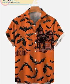halloween bat pumpkin print casual short sleeve hawaiian shirts 181 hTh04
