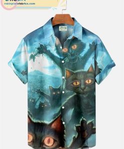 halloween black cat casual short sleeve hawaiian shirts 178 EZ82W