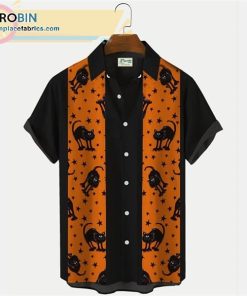 halloween black cat contrast patchwork bowling casual short sleeve hawaiian shirts 175 dop0u