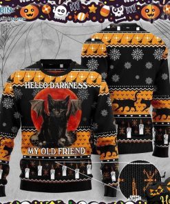 Halloween Black Cat Hello Darkness My Old Friend Ugly Sweater Halloween Black Cat Hello Darkness My Old Friend Ugly Sweater