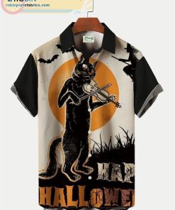 Halloween black cat Pumpkin Print Short Sleeve Shirt Halloween black cat Pumpkin Print Short Sleeve Shirt
