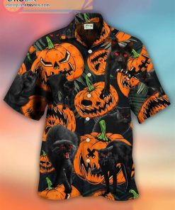 halloween black cat pumpkin scary tropical casual short sleeve hawaiian shirts 169 YLPRA