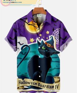 Halloween Black Cat Spider Casual Short Sleeve Hawaiian Shirts Halloween Black Cat Spider Casual Short Sleeve Hawaiian Shirts