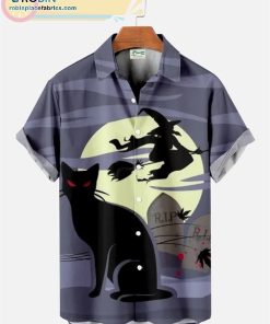 halloween black cat witch print short sleeve shirt 167 vqihF