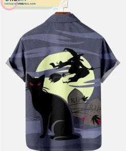 Halloween Black Cat Witch Print Short Sleeve Shirt Halloween Black Cat Witch Print Short Sleeve Shirt