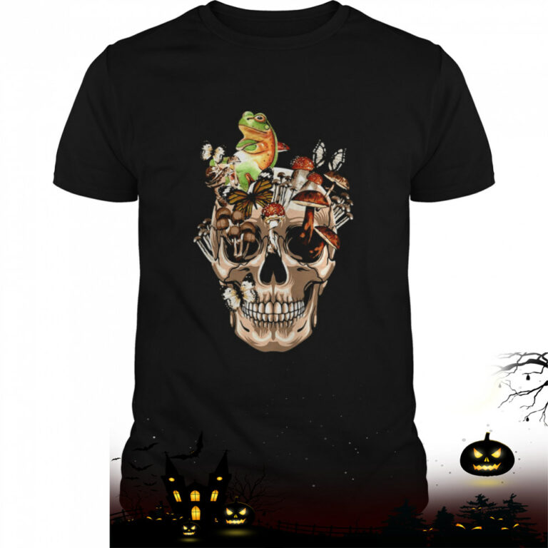 Halloween Cottagecore Frog Vintage Skull Shirt