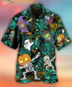 halloween dabbing skeleton zombie style print casual short sleeve hawaiian shirts 162 11PLK