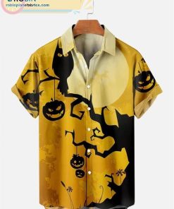 Halloween Jack-O-Lantern Pumpkin Casual Short Sleeve Hawaiian Shirts
