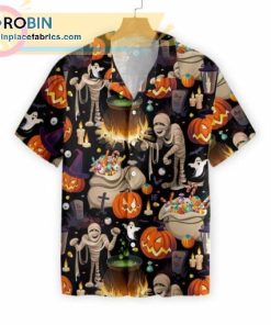 Halloween Mummy And Bags Of Sweets Casual Short Sleeve Hawaiian Shirts
