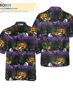 halloween pumpkin and black cats casual short sleeve hawaiian shirts 234 xHWxF