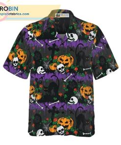 Halloween Pumpkin And Black Cats Casual Short Sleeve Hawaiian Shirts