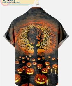 Halloween Pumpkin Print Casual Short Sleeve Casual Short Sleeve Hawaiian Shirts