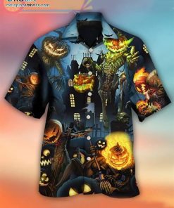 halloween pumpkin scary sky night print short sleeve casual short sleeve hawaiian shirts 144 wKyf3