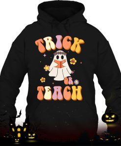 halloween retro vintage groovy trick or teach teacher women shirt 422 9enfY