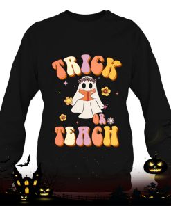 halloween retro vintage groovy trick or teach teacher women shirt 423 4qzQP