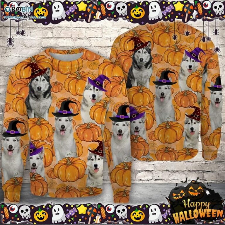 Halloween Siberian Husky Pumpkin Ugly Sweater