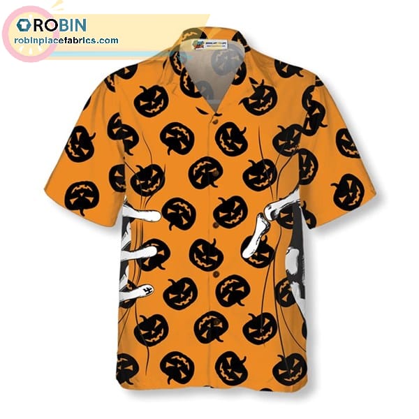 Halloween Skeleton Hand Casual Short Sleeve Hawaiian Shirts ...