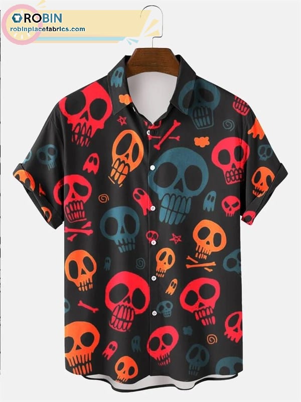 Halloween Skull Casual Short Sleeve Hawaiian Shirts - RobinPlaceFabrics