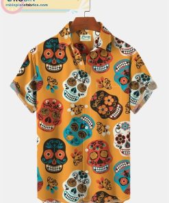Halloween Skull Print Casual Short Sleeve Hawaiian Shirts