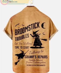 Halloween Witch Print Seekers Wrinkle Free Short Sleeve Casual Short Sleeve Hawaiian Shirts