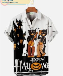 happy halloween black cat print short sleeve casual short sleeve hawaiian shirts 125 OsYAs