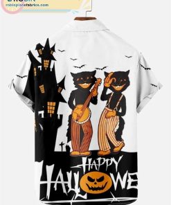 Happy Halloween Black Cat Print Short Sleeve Casual Short Sleeve Hawaiian Shirts