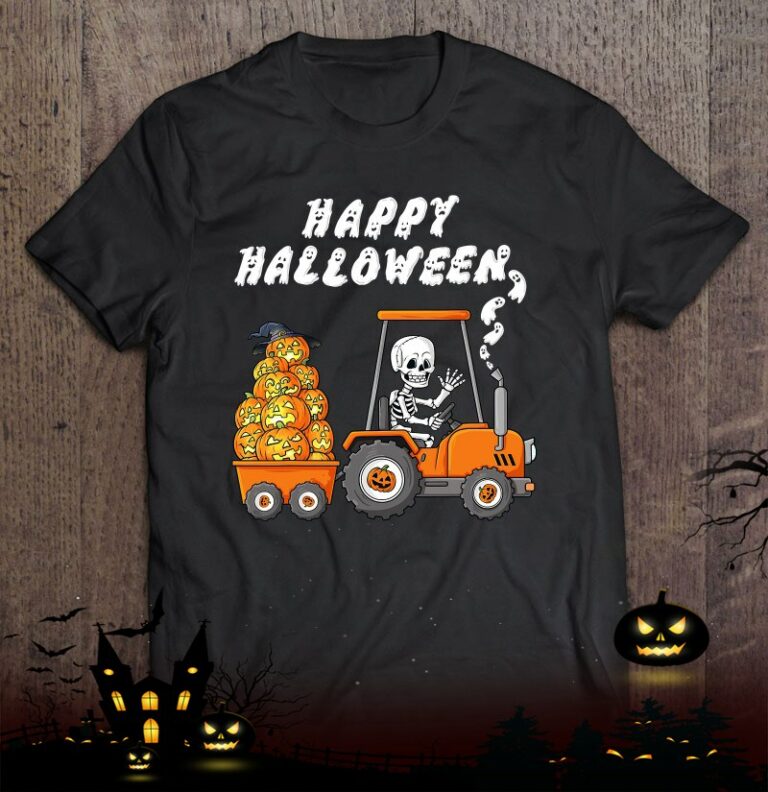 Happy Halloween Skeleton Riding Tractor Toddler Shirt