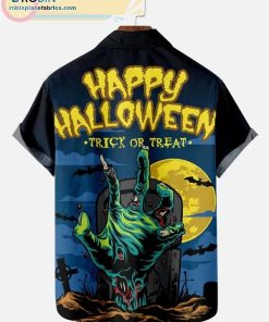 Happy Halloween Zombie Hand Print Short Sleeve Casual Short Sleeve Hawaiian Shirts