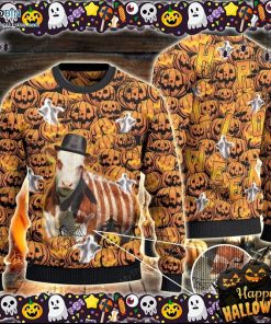Hereford Cattle Lovers Halloween Pumpkin Ugly Sweater