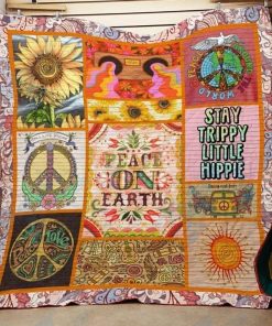 Hippie Peace On Earth Premium Quilt Blanket